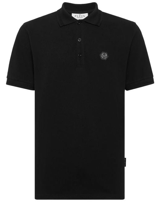 Philipp Plein Black Skull-Print Rhinestone-Embellished Polo Shirt for men