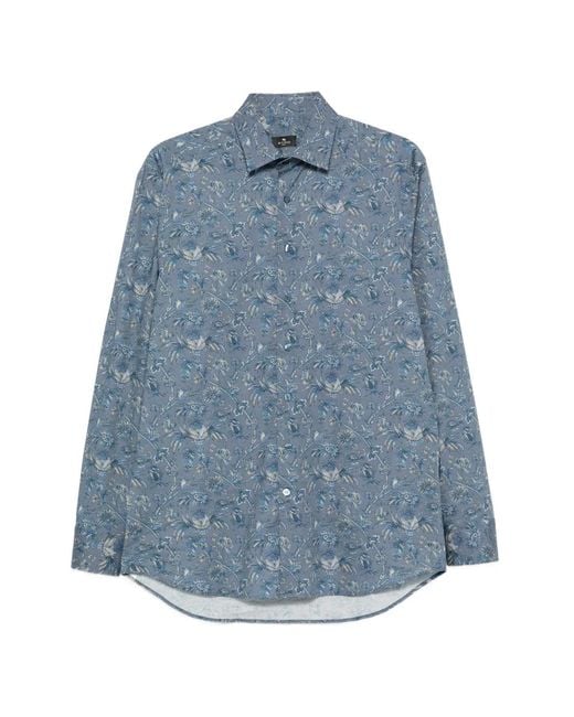 Etro Blue Paisley-Print Long-Sleeve Shirt for men