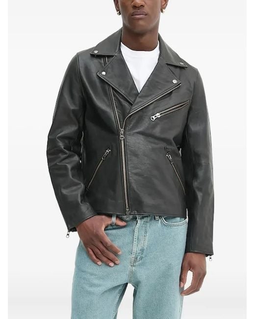 Samsøe & Samsøe Gray Asymmetrical-Zip Leather Jacket for men