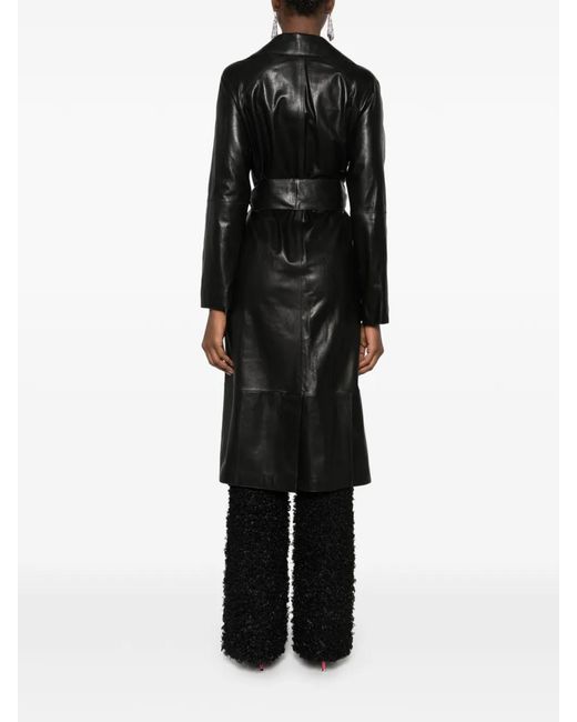 Arma Black Yava Belted Leather Coat