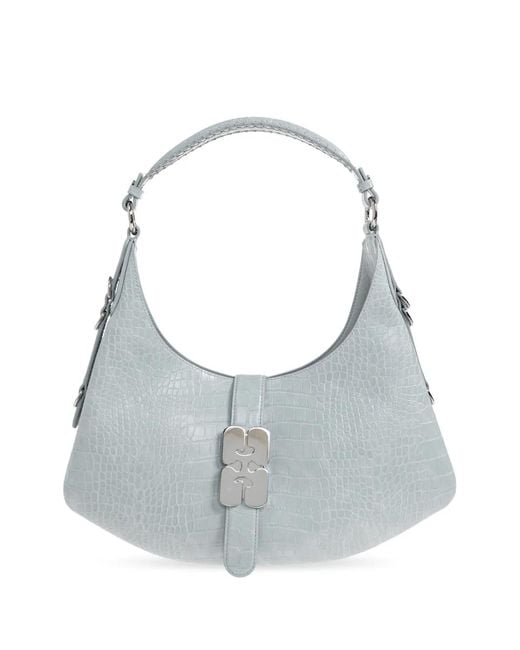Ganni Gray Leather Tote Bag