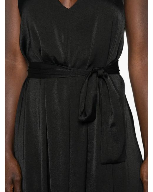 MOUTAKI Black V-Neck Belted Asymmetric Midi Dress