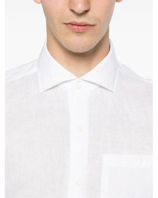 Truzzi White Chest-Pocket Long-Sleeve Shirt for men