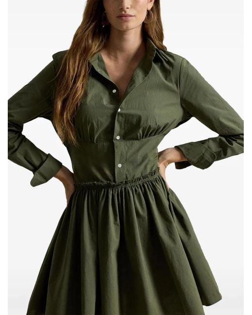 Polo Ralph Lauren Green Ruffled Shirt Mini Dress