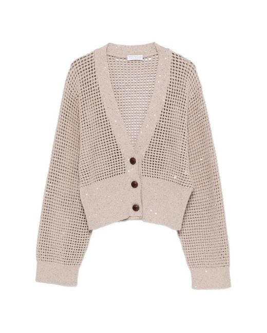 Brunello Cucinelli White Sequin-Embellished Cardigan