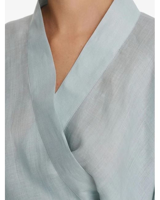 Pink Gewikkelde Top Met Lange Mouwen in het Gray