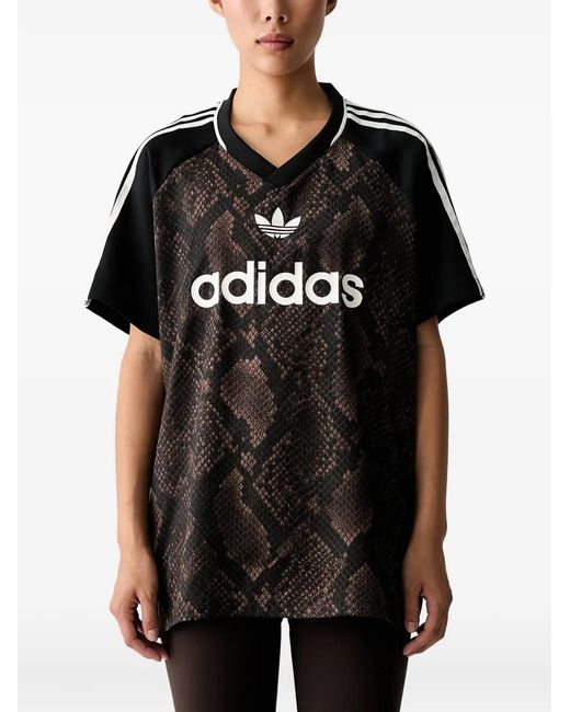 Adidas Black Snake-Print Logo-Print T-Shirt