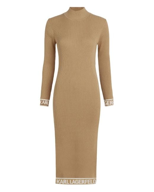 Karl Lagerfeld Natural Logo-Trim Ribbed Midi Dress
