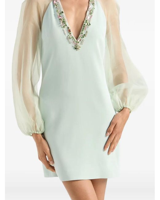 Genny Blue Balloon Sleeve Embellished Mni Dress