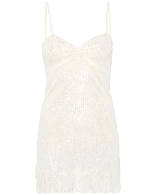 Ermanno Scervino White Sequin-design Fringed Mini Dress