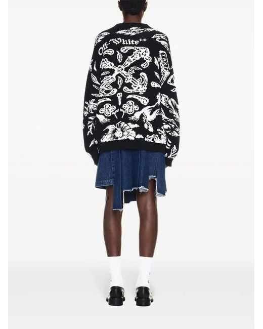 Off-White c/o Virgil Abloh Black Tattoo Graphic-pattern Cotton-blend Cardigan