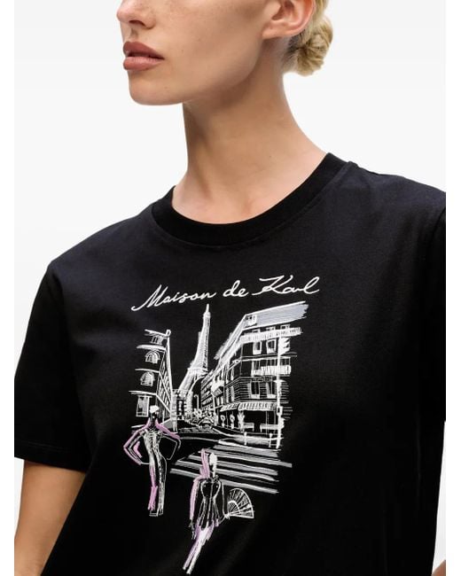 Karl Lagerfeld Black Paris Sketch-Print T-Shirt