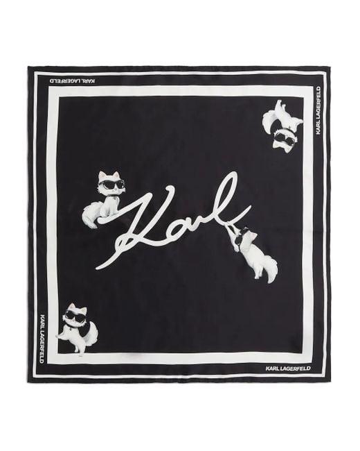 Karl Lagerfeld Black Ikon Choupette Signature Silk Scarf