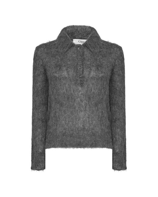 Chloé Gray Brushed-Knit Polo