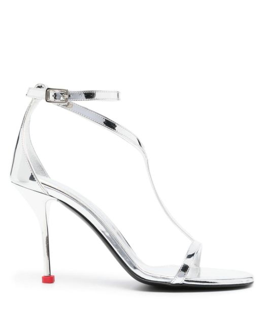 Alexander McQueen White Harness 90mm Mirrored Sandals