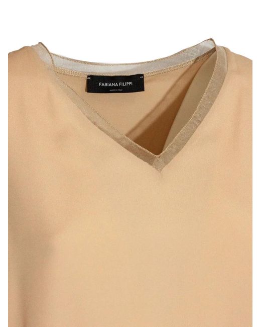 Fabiana Filippi Natural V-Neck Tulle Top
