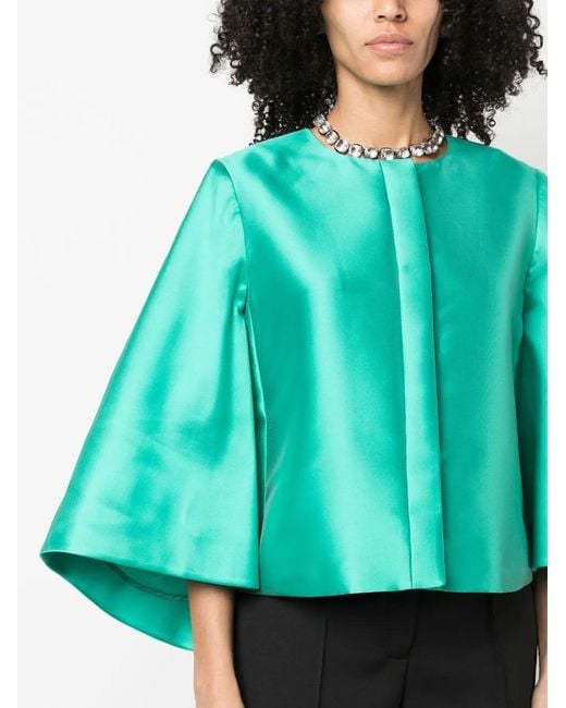 Alberta Ferretti Green Satin-Trim Cape Jacket