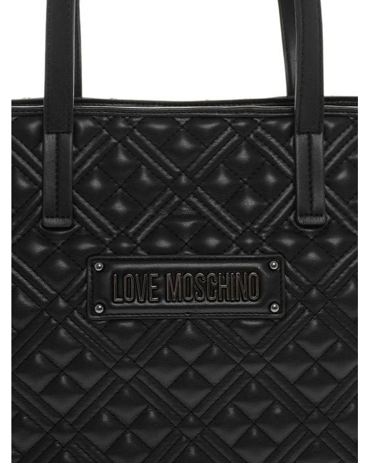 Moschino Black Logo-Plaque Tote Bag
