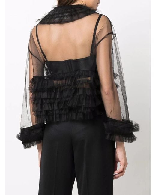 Maison Margiela Black Sheer Tulle Bomber Jacket