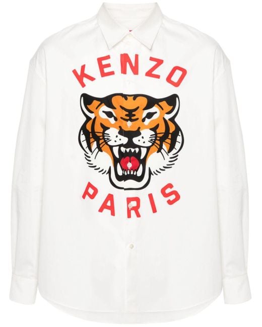 KENZO White Tiger Print Shirt for men