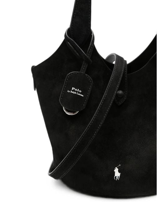 Polo Ralph Lauren Black Suede Logo-Embroidered Tote Bag