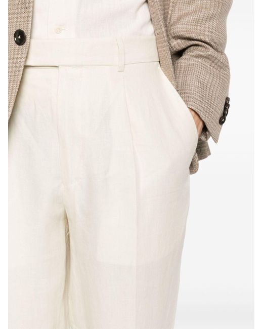 Zegna White Tapered Linen Trousers for men