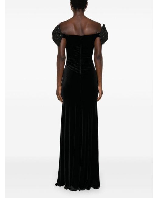 Nissa Black Bow-Detail Velvet Maxi Dress