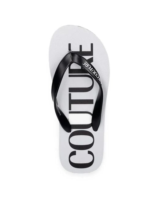 Versace Jeans Couture White Logo-Print Flip-Flops