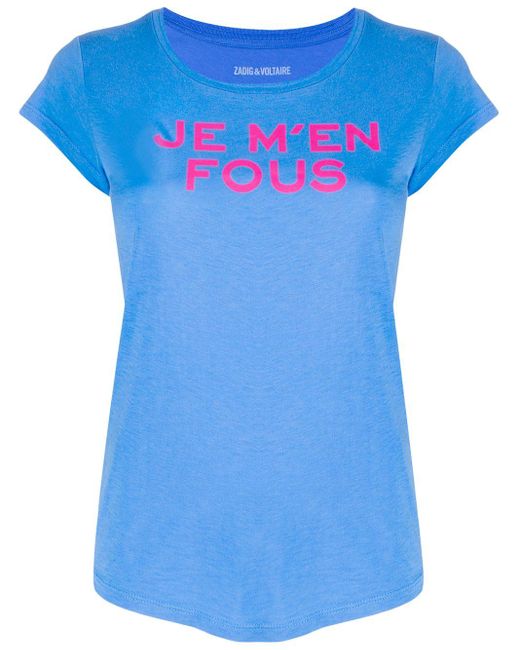 T-shirt Je M'en Fous imprimé Zadig & Voltaire en coloris Blue