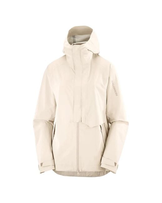 Salomon White Outerpath Pro Hooded Logo-Print Jacket