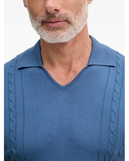 Benetton Blue Cable-Knit V-Neck Polo Shirt for men