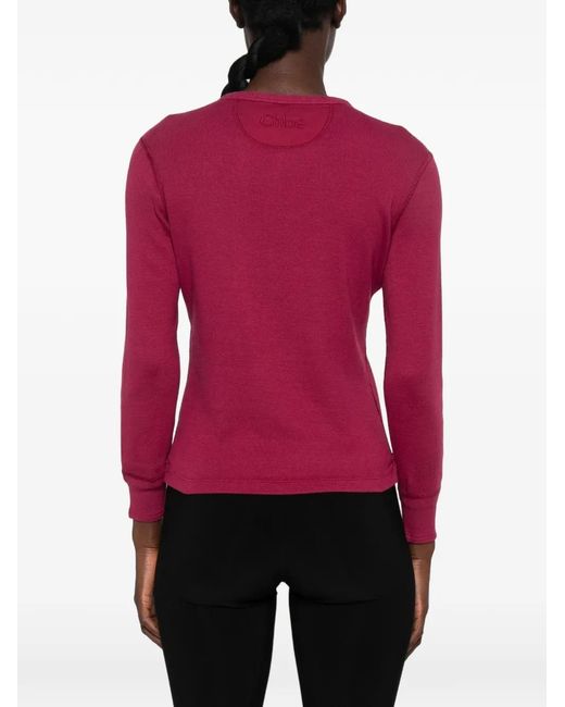 Chloé Red Button-Placket Long-Sleeve Top