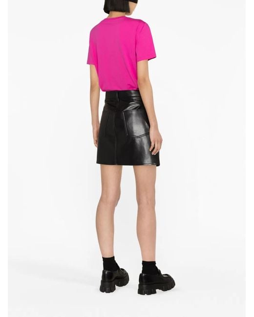 Moschino Pink Brooch-Detail Logo-Print T-Shirt