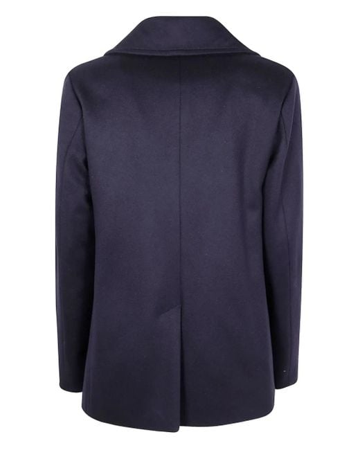 Aspesi Blue Double-Breasted Wool Coat