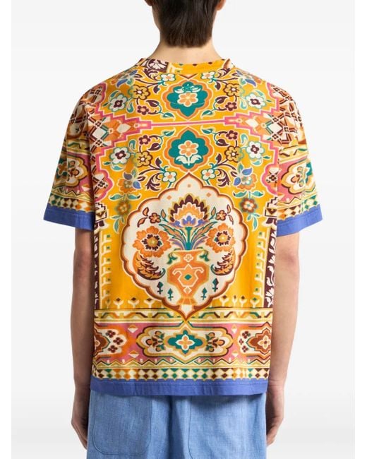 Etro Yellow Floral-Print T-Shirt for men
