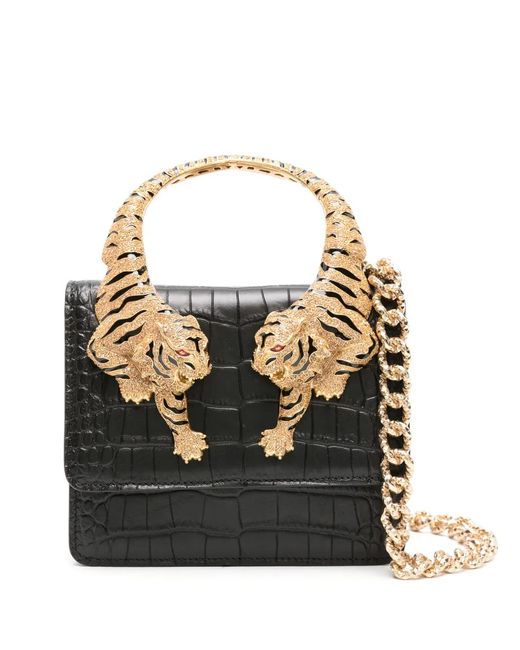 Roberto Cavalli Black Medium Roar Leather Tote Bag