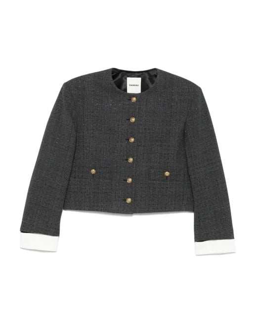 Sandro Black Check-Print Cropped Jacket