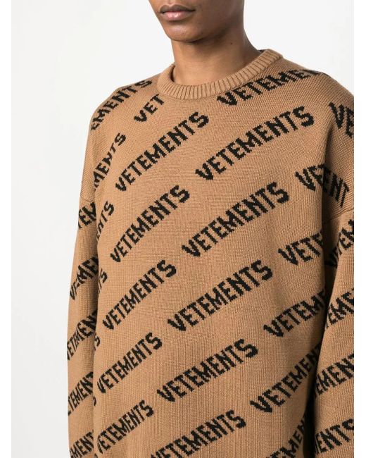 Jersey de intarsia con logo estampado Vetements de hombre de color Brown