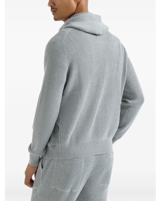 Brunello Cucinelli Gray Cotton Zip-Up Hoodie for men