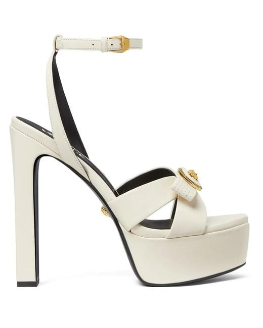 Versace White Gianni Ribbon Leather Sandals 140 Mm