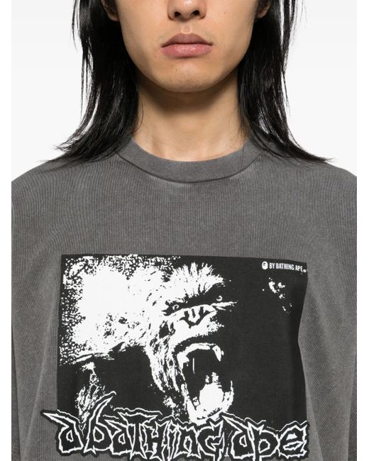 A Bathing Ape Gray Graphic Print T-Shirt for men