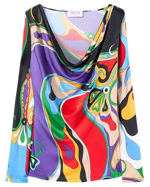 Emilio Pucci Red Cowl-Neck Abstract Print Blouse