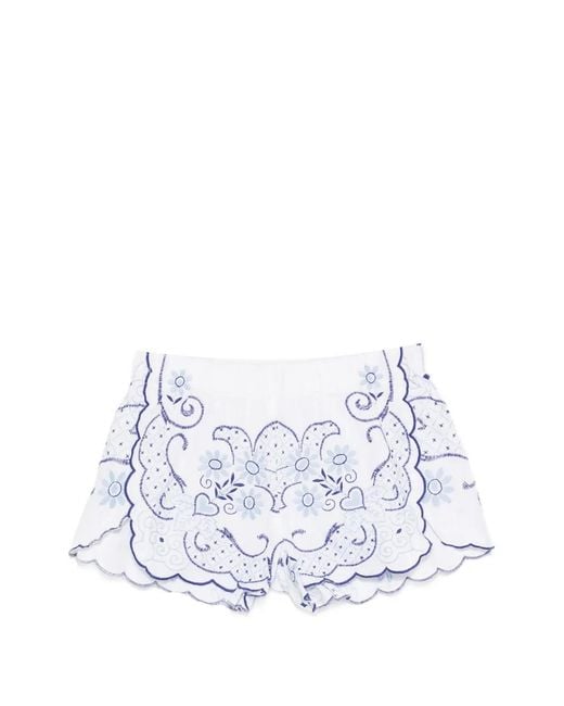 ORSINA White Embroidered Scalloped-Edge Mini Shorts