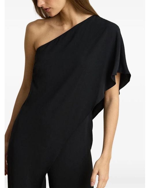 Ralph Lauren Black One-Shoulder Cape Jumpsuit