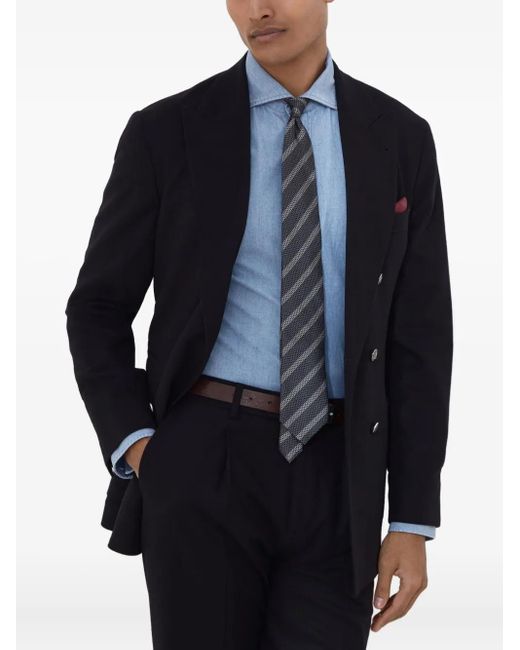 Brunello Cucinelli Black Double-Breasted Blazer for men