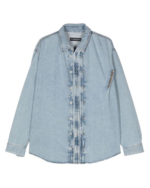 Y. Project Blue Denim Shirt With Embroidery