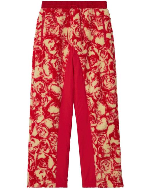 Burberry Red Patterned Intarsia-knit Fleece Trousers for men