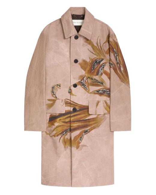 Dries Van Noten Natural Floral-Print Coat for men