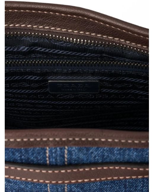 Prada Blue Bonnie Large Denim And Leather Handbag