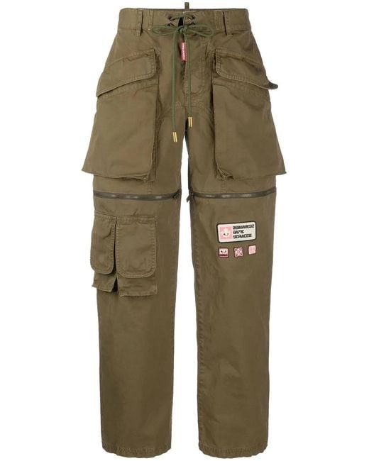 DSquared² Green Patch-Detail Tapered Cargo Trousers